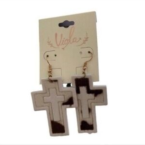 NWT Viola Cow Print Cross Earrings